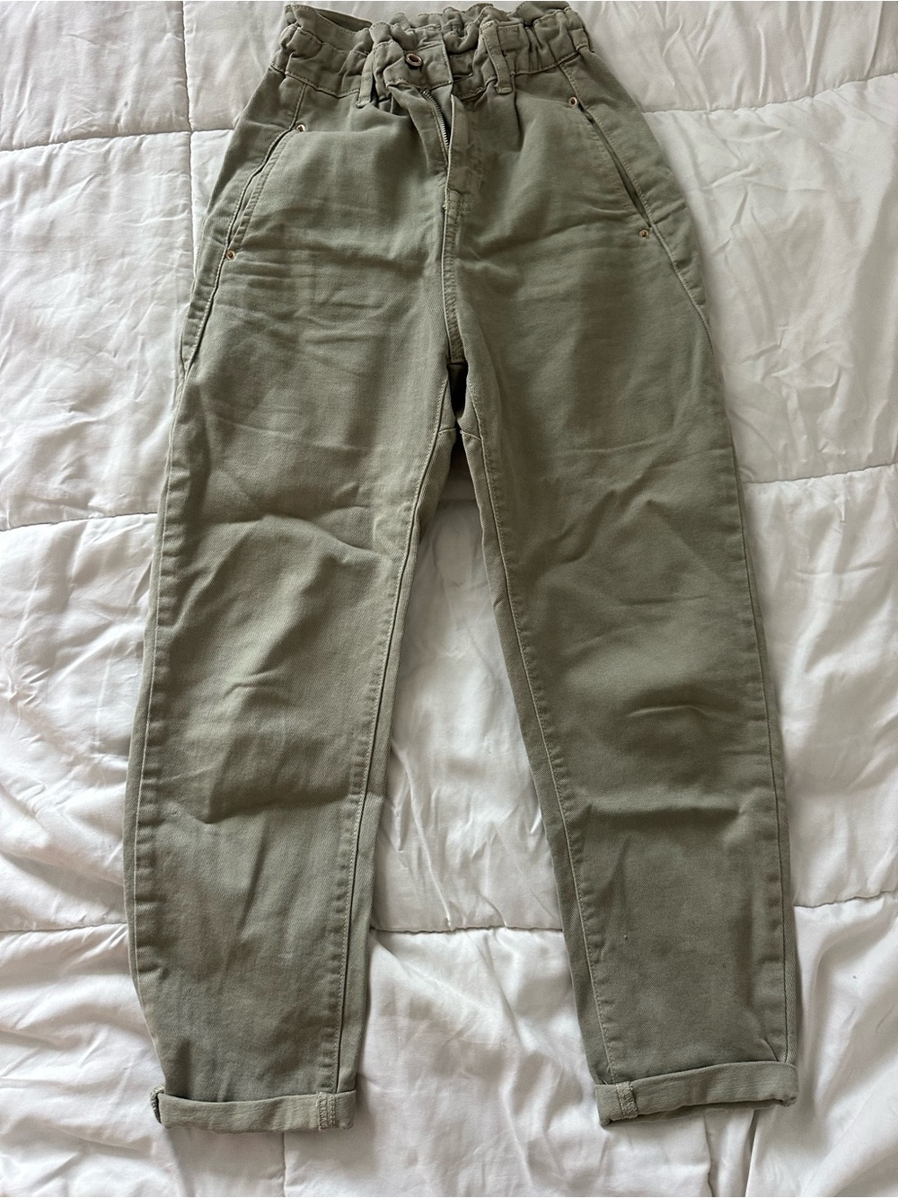 Zara Light Olive Paperbag Waist Trousers